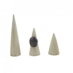 Lot de 3 cônes présentoirs à bagues en Bois - finition blanc cérusé