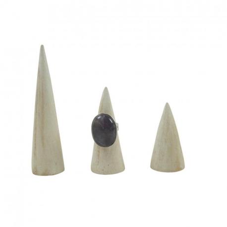 Lot de 3 cônes présentoirs à bagues en Bois - finition blanc cérusé