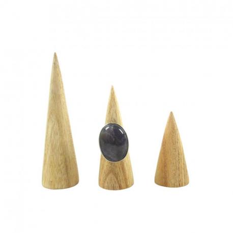 Lot de 3 cônes présentoirs à bagues en Bois Brut