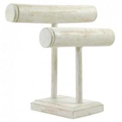 Présentoir à bracelets et montres 2 joncs en bois massif teinté blanc cérusé