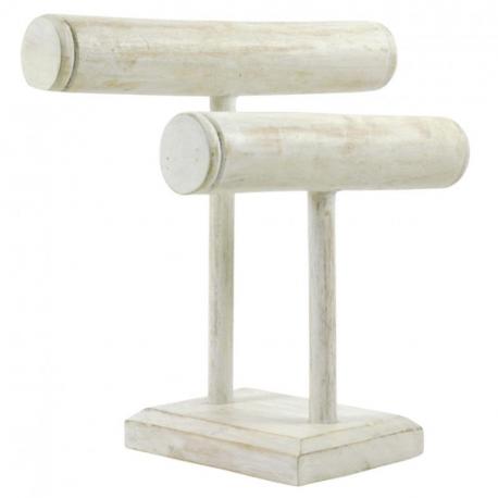 Présentoir à bracelets et montres 2 joncs en bois massif teinté blanc cérusé