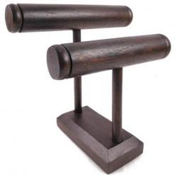 Présentoir à bracelets et montres 2 joncs en bois massif teinté chocolat