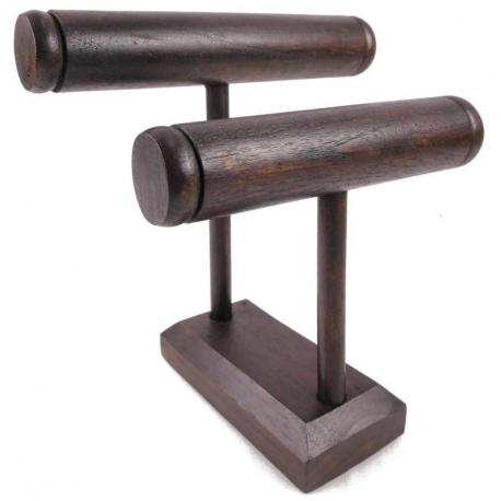 Présentoir à bracelets et montres 2 joncs en bois massif teinté chocolat