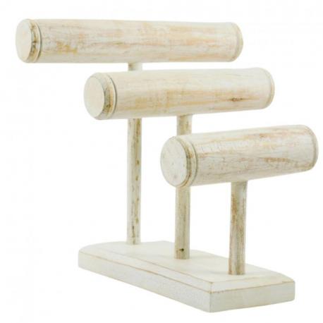 Présentoir bracelets et montres 3 joncs en bois blanc cérusé