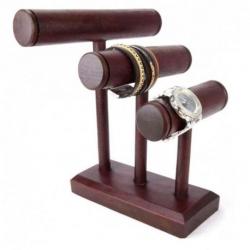 Presentoir bracelets et montres 3 joncs en bois massif teinte rouge