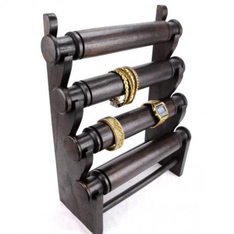 Porte bracelets et montres 4 joncs en bois massif teinte marron chocolat