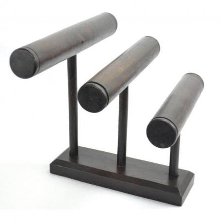 Présentoir à bracelets et montres 3 joncs en bois massif teinte marron