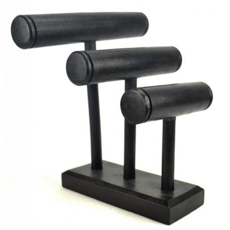 Présentoir bracelets et montres 3 joncs en bois massif teinte noire Présentoir bracelets et montres 3 joncs en bois massif teinte noire