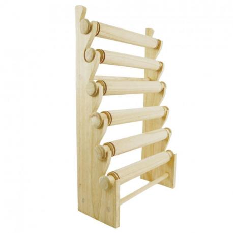 Maxi Présentoir Professionnel pour Bracelets et Montres 6 joncs en bois | Finition Bois brut naturel