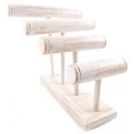 Grand présentoir à bracelets/montres 4 joncs en bois finition blanc cérusé Grand présentoir à bracelets/montres 4 joncs en bois finition blanc cérusé