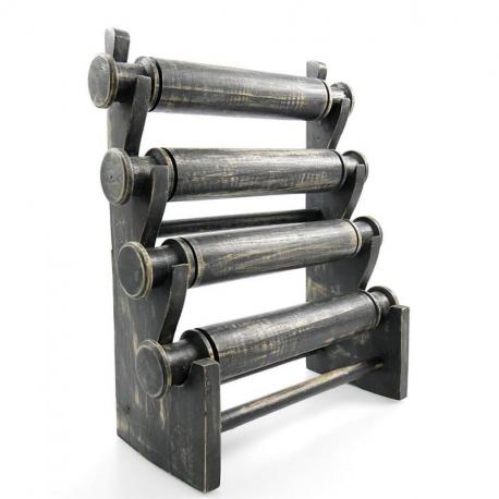 Grand présentoir à bracelets et montres 4 joncs en bois | Finition Noir Vintage