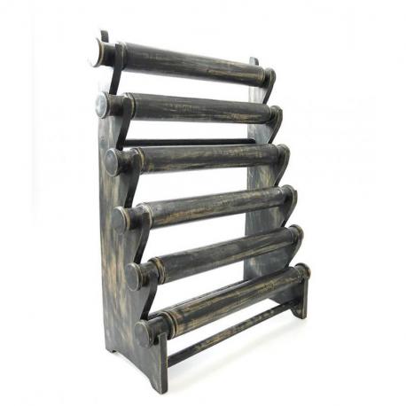 Grand présentoir bracelets et montres 6 joncs en bois finition "noir vintage" 