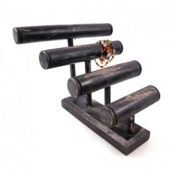 Grand Présentoir à Bracelets Nomade 4 joncs en bois | Finition Noir Vintage