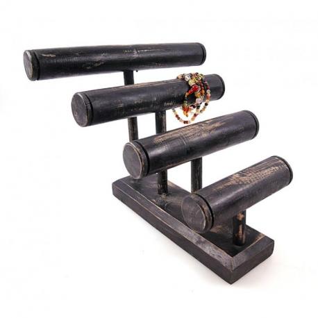 Grand Présentoir à Bracelets Nomade 4 joncs en bois | Finition Noir Vintage