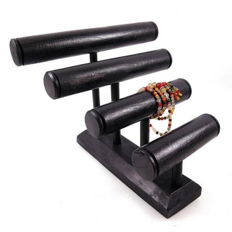 Grand présentoir à bracelets et montres 4 joncs en bois massif teinte "noir ébène" Grand présentoir à bracelets et montres 4 joncs en bois massif teinte "noir ébène"