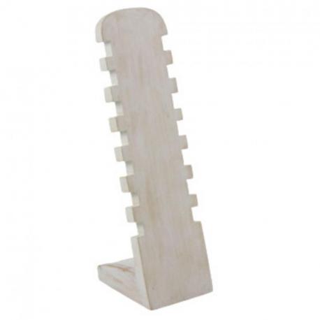Présentoir à Bracelets cranté 30cm en bois massif | Finition Blanc Cérusé