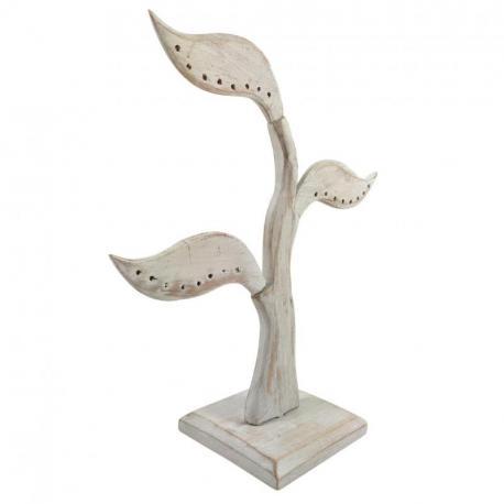 Arbre à Boucles d'Oreilles en bois 28cm | Finition "Blanc Cérusé"
