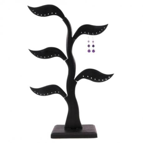 Arbre à boucles d'oreilles - bois massif teinte noire