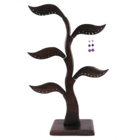 Arbre à boucles d'oreilles - bois massif teinte marron