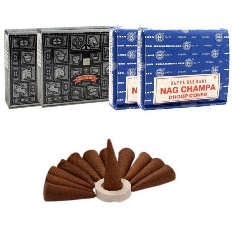 Encens Nag Champa + Super Hit. Lot de 4 boîtes de 12 cônes | Satya Sai Baba