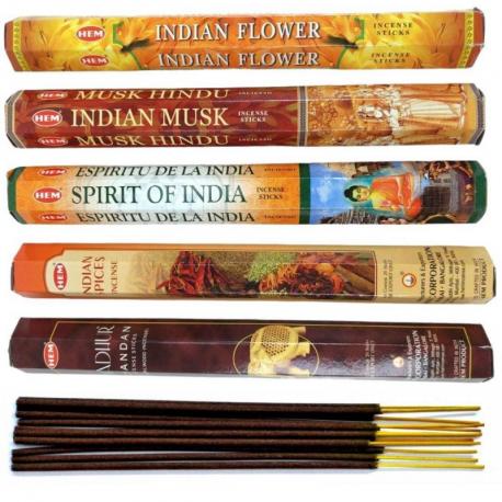 Assortiment d'encens "Voyage aux Indes" 5 parfums / 100 bâtons | HEM