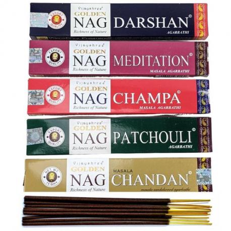 Assortiment d'encens indiens "Golden Nag" 5x15g | Vijayshree