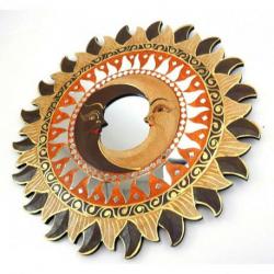 Miroir ethnique forme Soleil motif Lune, diamètre 40cm.