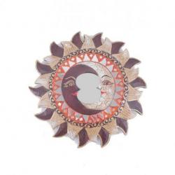 Miroir ethnique forme Soleil motif Lune, diamètre 25cm. Miroir ethnique forme Soleil motif Lune, diamètre 25cm.