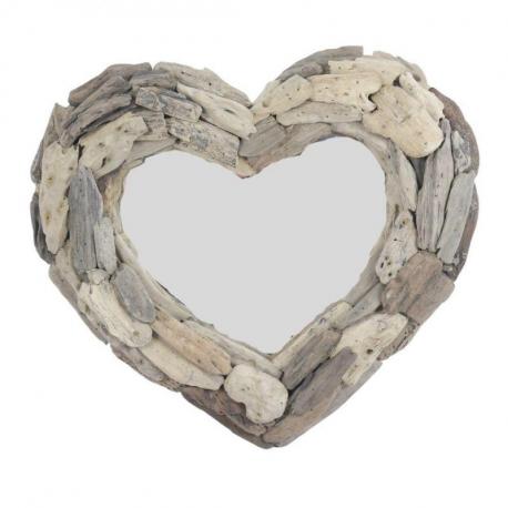 Miroir coeur en bois flotté 45x35cm. Décoration murale Miroir coeur en bois flotté 45x35cm. Décoration murale