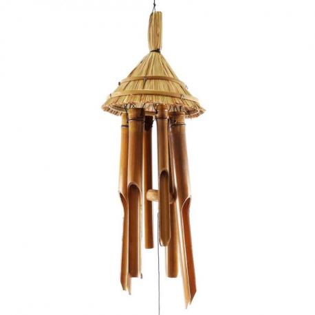 Carillon à vent en bambou - décor chapeau de paille