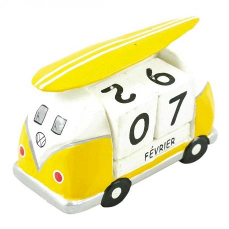 Calendrier perpétuel Van vintage en bois jaune