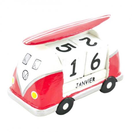 Calendrier perpétuel Van vintage en bois rouge
