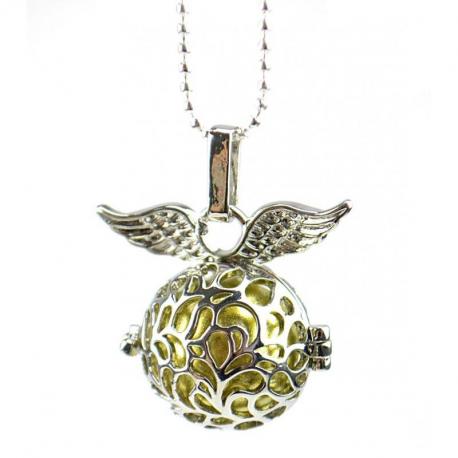 Collier fantaisie Bola de grossesse "Ailes d'Ange" en métal argenté