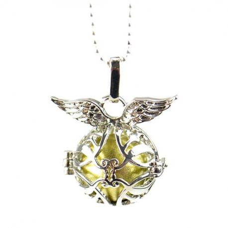 Collier fantaisie anti-stress Bola de grossesse "Ailes d'Ange" - métal argenté