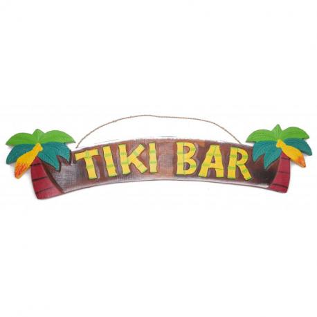 Grande enseigne artisanale en bois "Tiki Bar" avec palmier Grande enseigne artisanale en bois "Tiki Bar" avec palmier