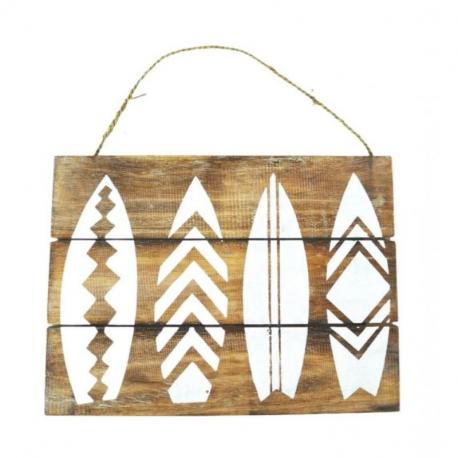 Plaque Déco Murale en Bois motif Planche de Surf 40x30cm