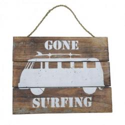 Plaque Murale / Plaque de Porte en Bois motif Van de Surfeur 30x23cm