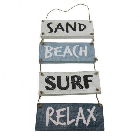 Décoration Murale à Suspendre Style Bord de Mer "Sand, Beach, Surf, Relax" 53x20cm