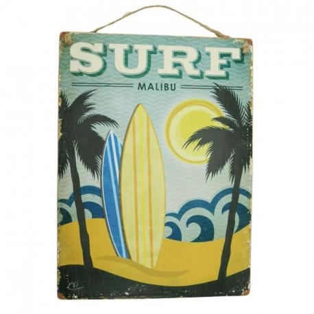 Plaque murale en bois "Surf Malibu" 40x30cm