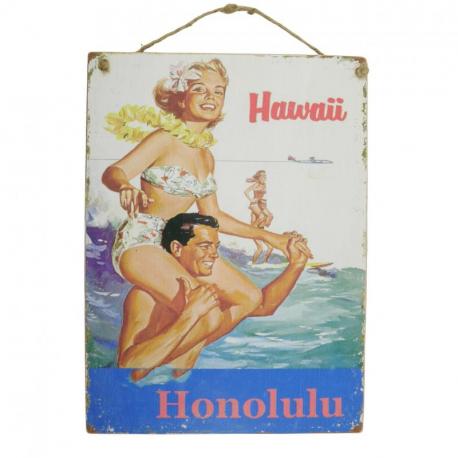 Plaque murale en bois "Hawaii Honolulu" 40x30cm