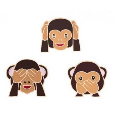 Pin's Les 3 singes de la sagesse. Broche dorée