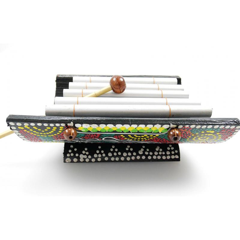 Xylophone Artisanal En Bambou Et Métal - 5 Tubes - Dimensions 20x12x6 Cm - Baguette Incluse