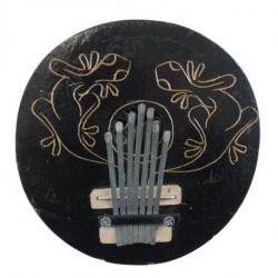 Sanza / Guitare à pouce en Noix de Coco - Motif sculpté 2 geckos