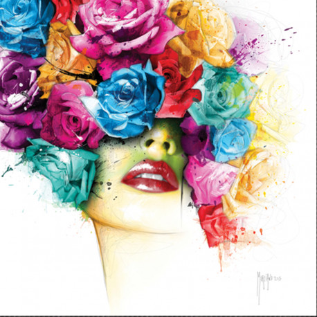 Tableau encadré Murciano, Femme aux fleurs, 81x81cm avec encadrement