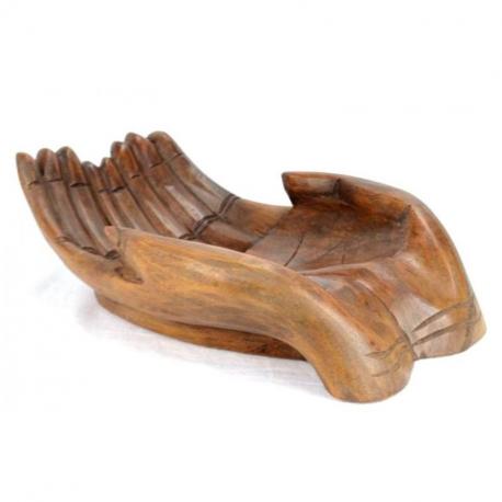Grand vide-poche forme Mains en bois de suar 30x19cm