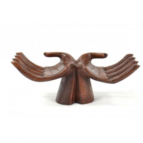 Mains porte-bagues / cartes - bois massif teinte marron chocolat