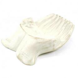 Sculpture Mains en bois. Vide-poche / présentoir à cartes de visite. Finition patine blanche.