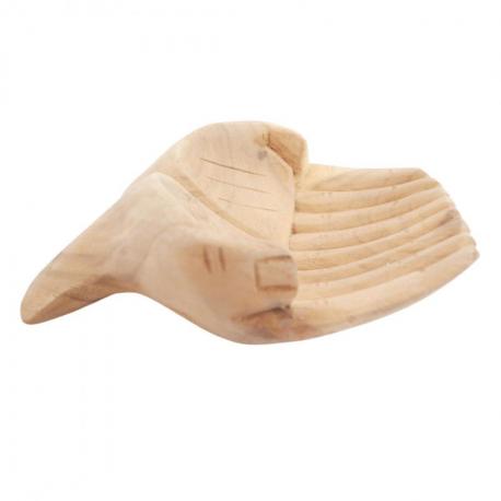 Sculpture Mains en bois. Vide-poche / présentoir à cartes de visite. Finition brute.
