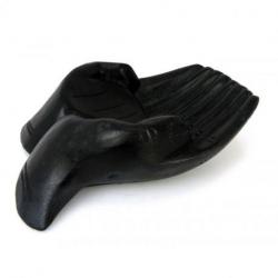 Sculpture Mains en bois. Vide-poche / présentoir à cartes de visite. Teinte noire