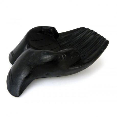 Sculpture Mains en bois. Vide-poche / présentoir à cartes de visite. Teinte noire